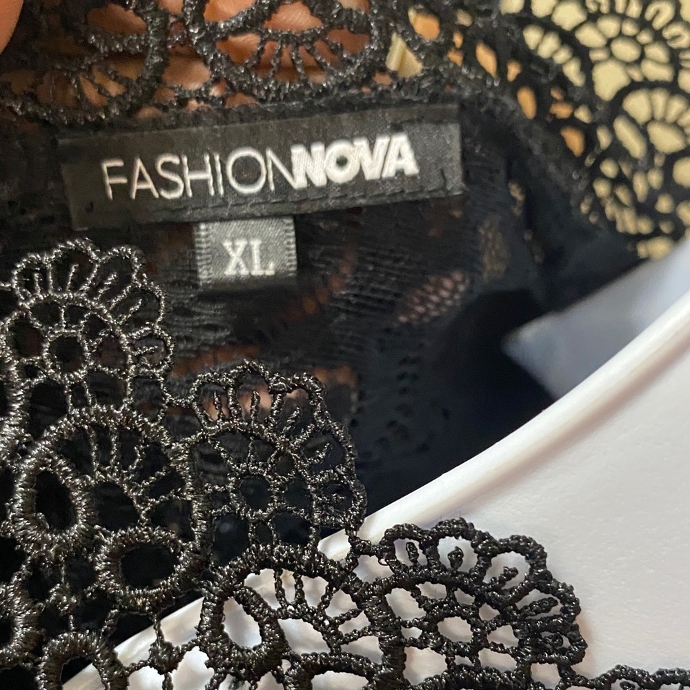 Fashion Nova Black Lace Feather Sleeve High-Waist Jumpsuit - Picture 5 of 5